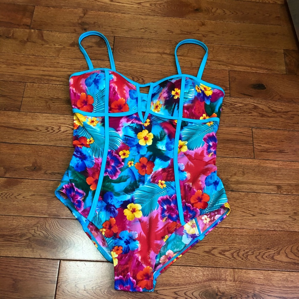 Hawaiian floral one piece bathing suit
